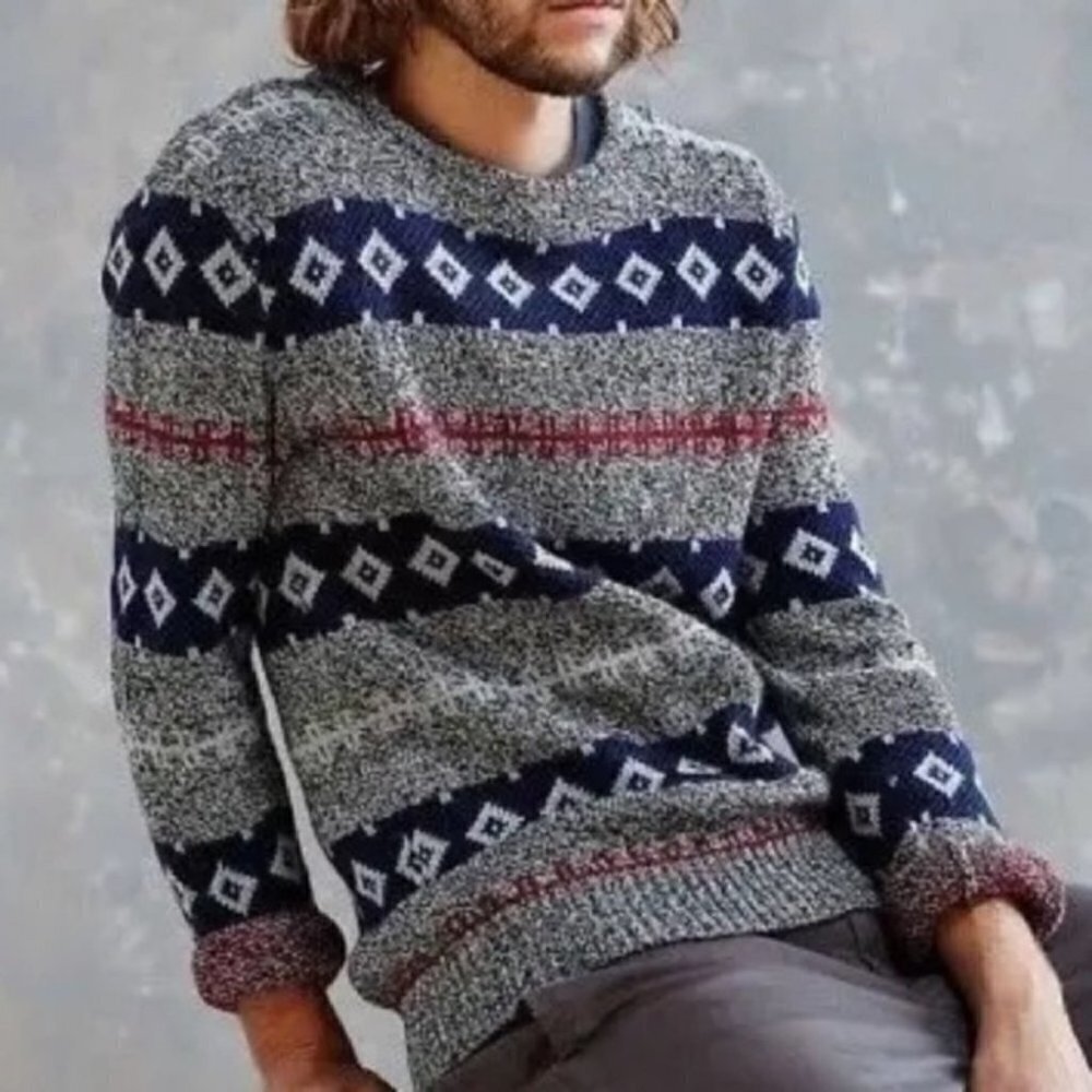 O’hanlon mills Skybreak Pattern Fair Isle Fisherman wool men Sweater size XS